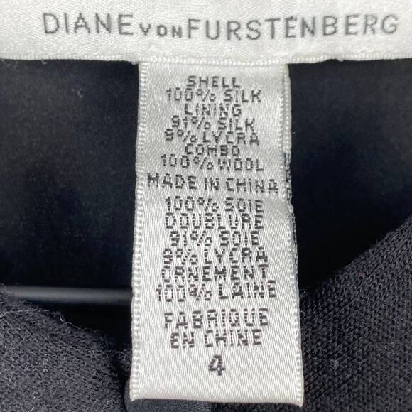 Diane von Furstenberg Silk Wool Midi Dress Abstract PolkaDot Print Black Ivory 4 - Picture 11 of 12